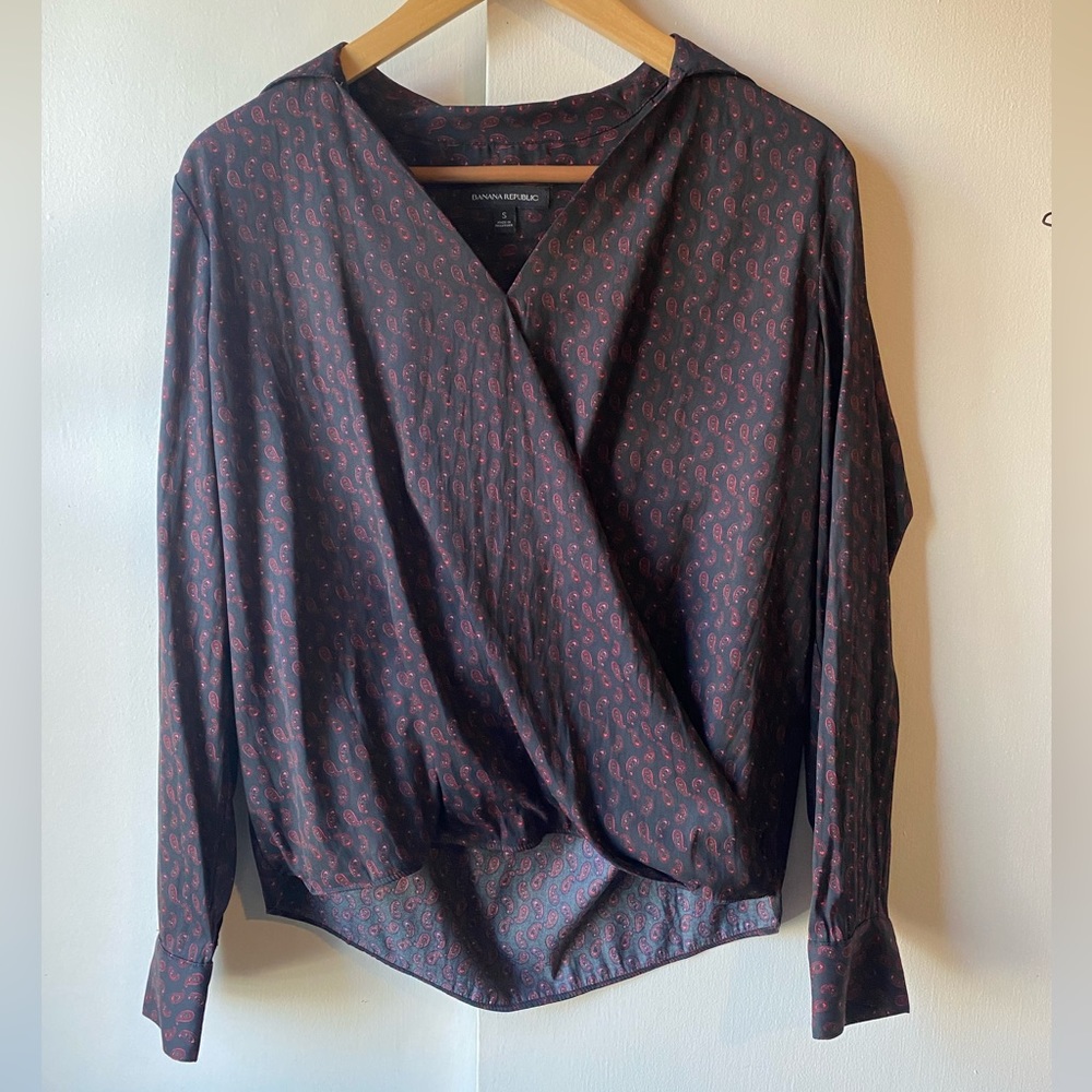 Casual Work Office Paisley Banana Republic Blouse Button Sleeve Drape Small